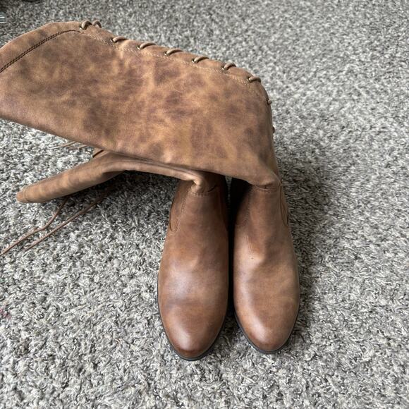 Baretraps Boots 6 M Gardyna Tall Riding Knee-Hi Brown Faux Leather Lace Up New - Picture 5 of 8